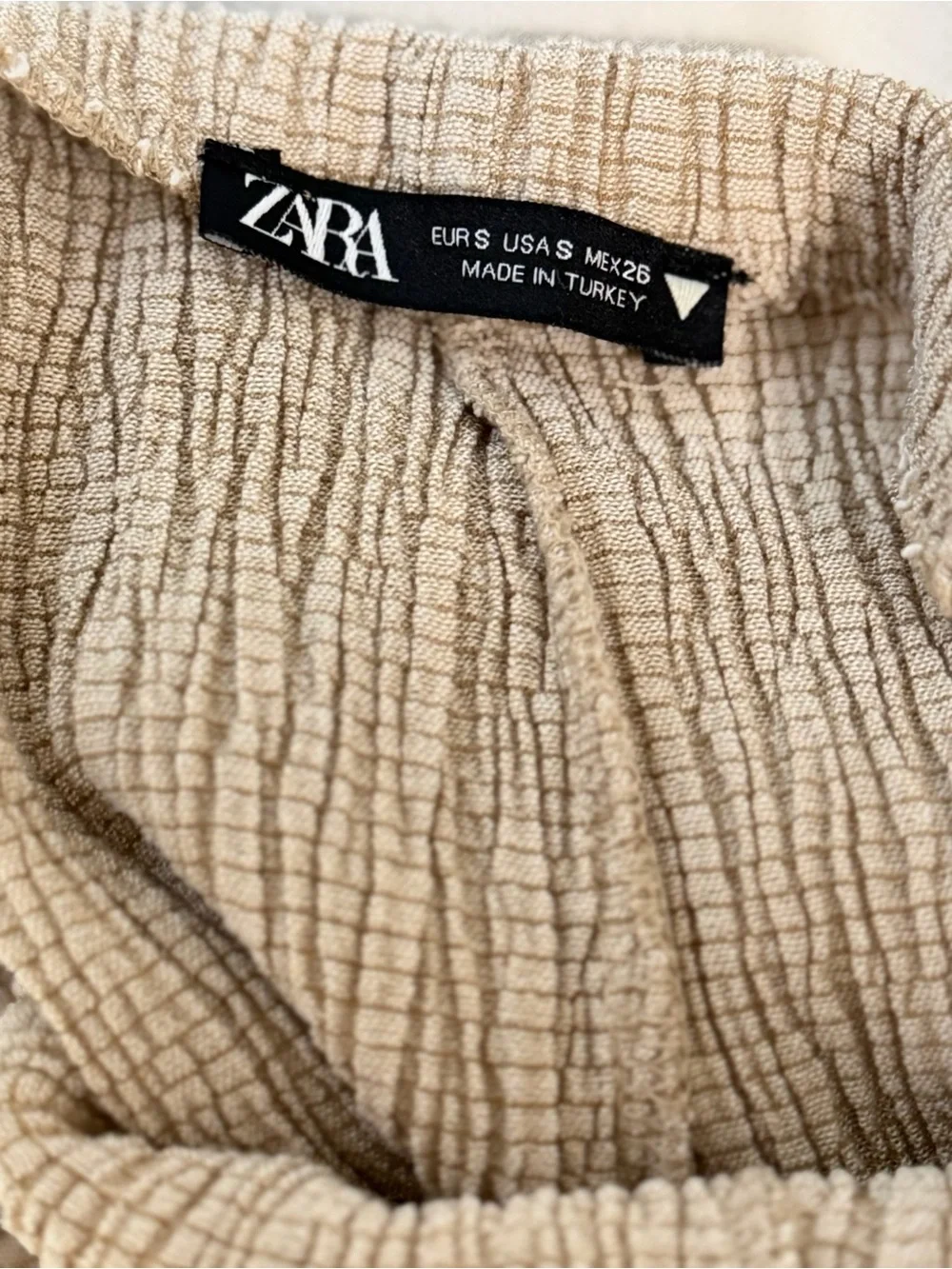 ZARA Textured Crinkled Oatmeal Stretchy Cropped Pants | Size S
